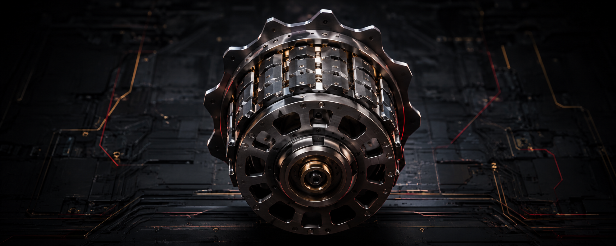 Präzisionsmechanik auf dunkler Platine — Headerbild zum Artikel über Alberich Modern V3