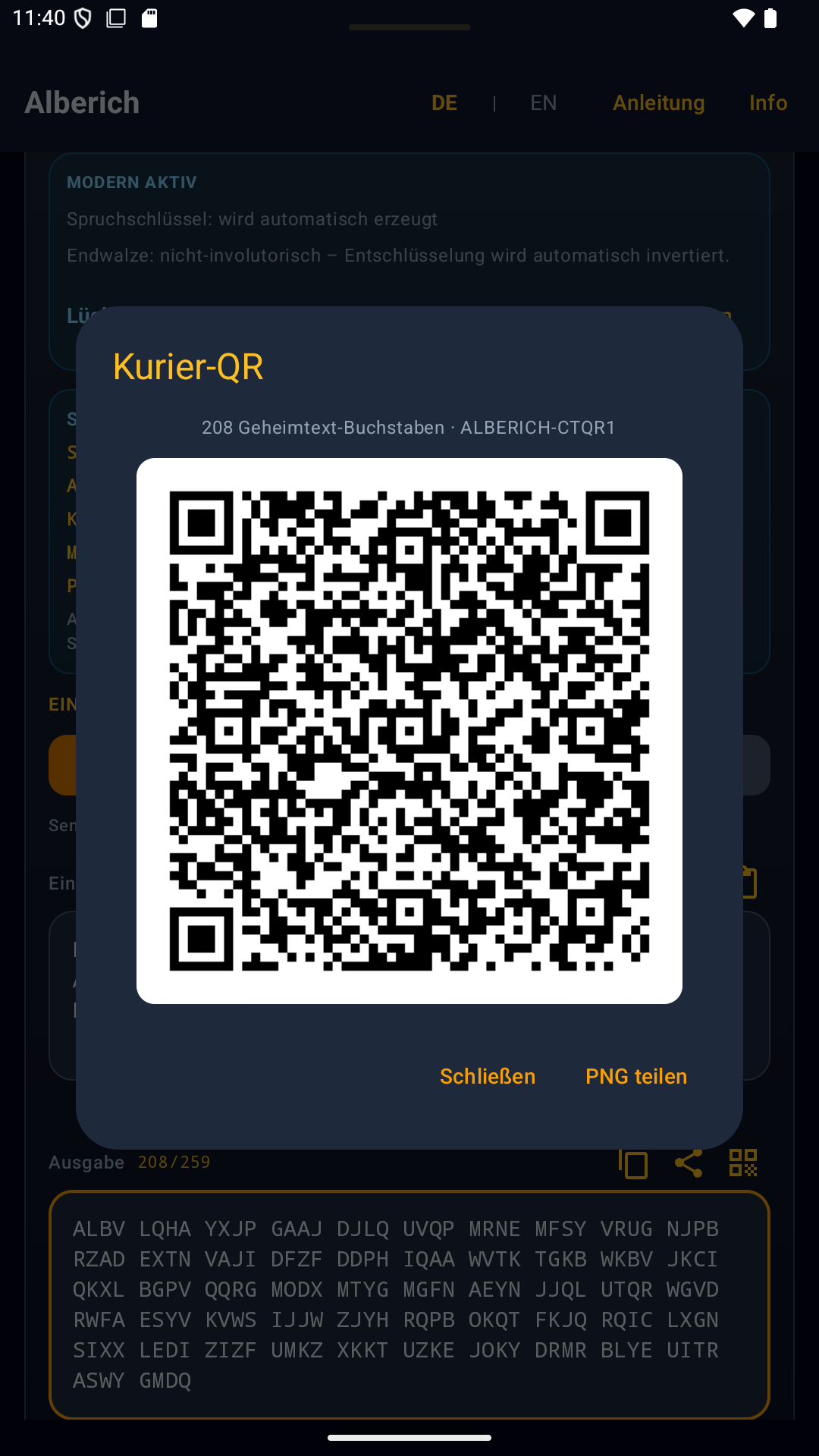 Kurier-QR-Code auf dem Offline-Gerät